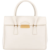 Prada White Saffiano Leather Satchel Flap Handbag