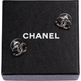 Chanel Ruthenium Textured CC Pearl & Strass Stud Earrings