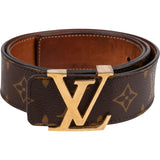 Louis Vuitton Brown Leather Monogram Canvas LV Initiales Belt (85 / 34) M9608