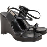 Gucci Black Leather Platform Wedge Sandals Shoes (36)