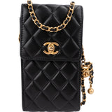 Chanel Quilted Lambskin Phone Holder Chain Crossbody Bag
