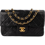 Chanel Quilted Lambskin 24K Gold Small Double Flap Crossbody Bag