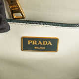 Prada Saffiano Vernic Leather Pyramid Frame Crystal Studded Promenade Handbag