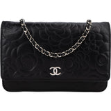 Chanel Camellia Embossed Lambskin Wallet On Chain Crossbody Bag