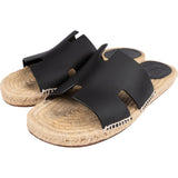 Hermès Black Leather Aloha Espadrille Sandals Shoes (44)