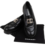 Chanel Black Brushed Leather CC Platform Loafers (38)
