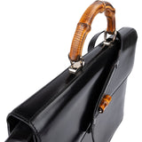 Gucci Black Leather Bamboo Briefcase Handbag