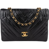 Chanel Chevron Lambskin 24K Gold Single Flap Shoulder Bag