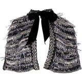Chanel Tweed Fringe Capelet Velvet Bow Cape Poncho Jacket (34 / 36)
