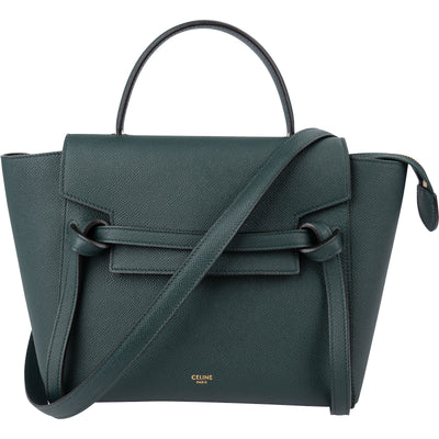 Celine Dark Green Grained Calfskin Belt Nano Handbag