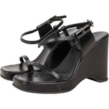 Gucci Black Leather Platform Wedge Sandals Shoes (36)