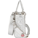 Christian Dior Metallic Silver Leather Small Lady Dior ABC Handbag