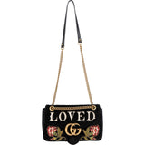 Gucci Monogram Velvet Small GG Marmont 'Loved' Embroidered Shoulder Crossbody Bag