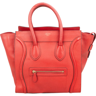 Céline Red Drummed Calfskin Luggage Handbag