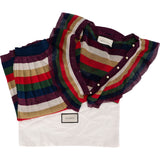 Gucci Multicolor Striped Glitter Cardigan GG Pearl Buttons Dress Costume Set (M)