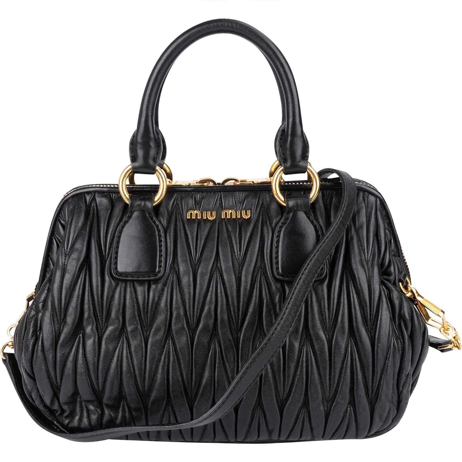 [🔄️B24 / F15] Miu Miu Black Matelassé Nappa Leather Top-Handle Bag Handbag - vintageandkickz