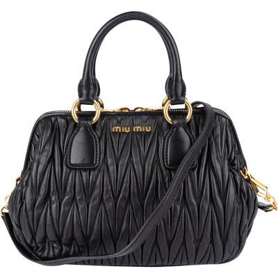 [🔄️B24 / F15] Miu Miu Black Matelassé Nappa Leather Top-Handle Bag Handbag - vintageandkickz