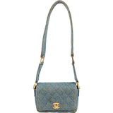 Chanel Iconic Quilted Denim 24K Gold Single Flap Runaway Shoulder Bag