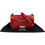 Chanel Quilted Patent Leather Medium Boy Single Flap Crossbody Bag