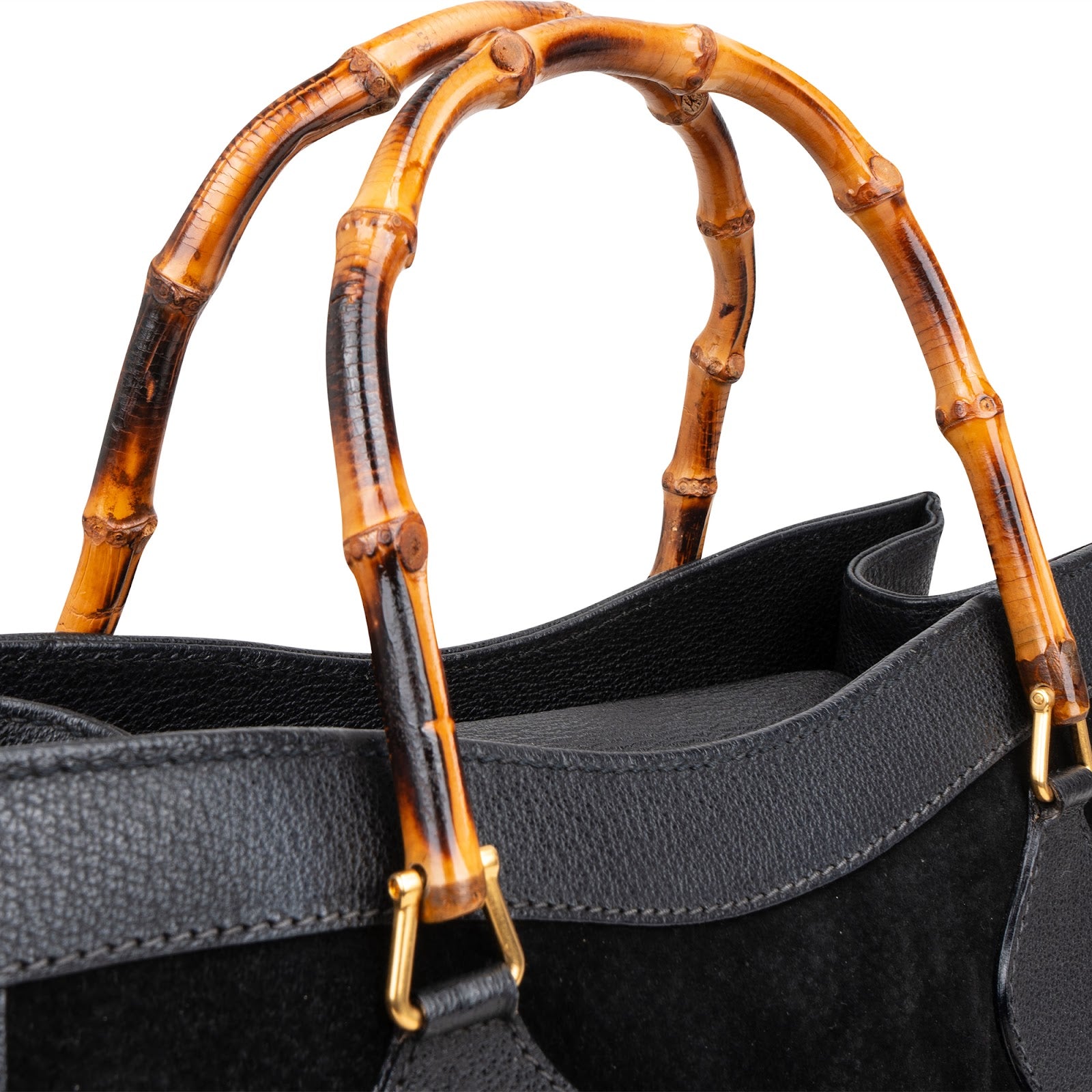 [🔄️B20 / F29] Gucci Suede Bamboo Tote Handbag - vintageandkickz