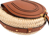 Chloé Raffia Grained Calfskin Marcie Small Round Saddle Crossbody Bag