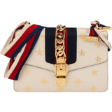 Gucci Grained Leather Sylvie Bee Star Web Crossbody Bag