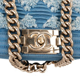 Chanel Denim Frayed Chevron Pleated Small Boy Crossbody Bag