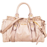 Miu Miu Vitello Lux Leather Drawstring Satchel Handbag