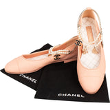 Chanel Lambskin Pearl Charm Strap Cap Toe Ballerina Flats (37,5)