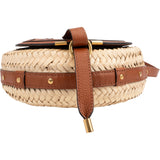 Chloé Raffia Grained Calfskin Marcie Small Round Saddle Crossbody Bag