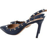 Valentino Garavani Grained Navy Calfskin Rockstud Slingback Pumps (37,5)