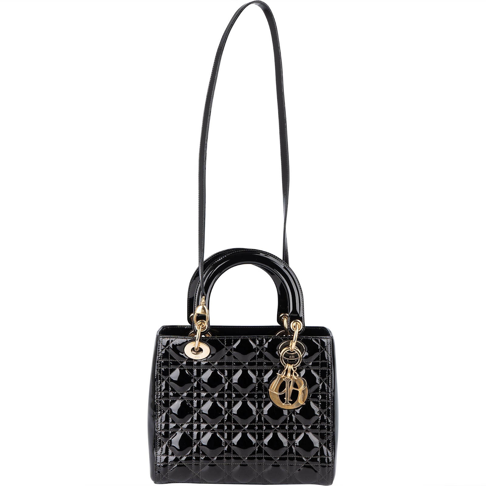 Christian Dior Quilted Patent Leather Lady Dior Handbag - vintageandkickz