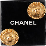 Chanel Gold Tone CC Emblem Rope Round Clip-On Earrings