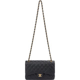 Chanel Quilted Caviar Leather Jumbo Double Flap Crossbody Bag