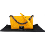 Chanel Yellow Quilted Lambskin Boy Single Flap Crossbody Bag