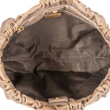 Miu Miu Taupe Vitello Leather Gathered Tote Drawstring Satchel Handbag