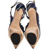Valentino Garavani Grained Navy Calfskin Rockstud Slingback Pumps (37,5)