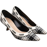 Christian Dior Black & White J'Adior Plaid Tartan Fabric Kitten Heel Pumps (34,5)
