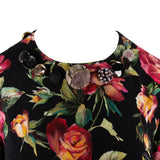 Dolce & Gabbana Multicolor Rose Print Button-Embellished Flounce-Hem Dress (IT44)