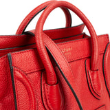 Céline Red Grained Calfskin Nano Luggage Handbag