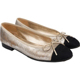 Chanel Metallic Leather Cap-Toe Bow Ballerina Flats (35,5)