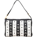 MCM Monogram Visetos Black and White Vertical Stripe Liz Clutch Shoulder Pochette Bag - vintageandkickz
