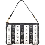 MCM Monogram Visetos Black and White Vertical Stripe Liz Clutch Shoulder Pochette Bag - vintageandkickz