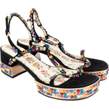 Gucci Black Suede Flowers Scamosciato Crystal Mira Platform Sandals (39)
