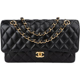 Chanel Quilted Caviar Leather Gold Medium Double Flap Crossbody Bag