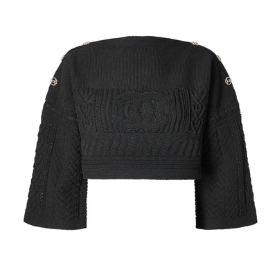 Chanel Black Knit CC Emblem Cable Cropped Sweater (FR 36 / DE 34)