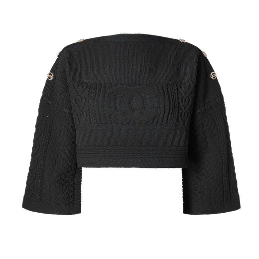Chanel Black Knit CC Emblem Cable Cropped Sweater (FR 36 / DE 34)