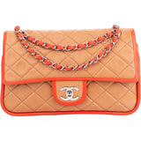 Chanel Quilted Leather Contrast Double Flap Crossbody Bag