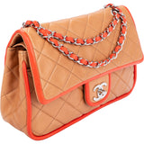 Chanel Quilted Leather Contrast Double Flap Crossbody Bag