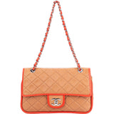 Chanel Quilted Leather Contrast Double Flap Crossbody Bag